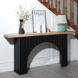 Modern Minimalist Console Table with Black Arch Base and Natural Wood Top,66in Length Console W2729P199007