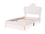 Twin Size Upholstered Bed Frame with LED Lights, Modern Upholstered Princess Bed With Crown WF315530AAK