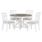 ZUN 5-Piece Retro Functional Dining Table Set Extendable Round Table and 4 Upholstered Chairs for Dining 81542784