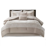 7 Piece Chenille Jacquard Comforter Set Taupe Cal King B03597091