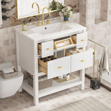 30'' Bathroom Vanity with Ceramic Sink Combo, Free Standing Single Vanity Set with 5 Drawers, Solid N710P247488K