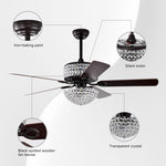 ZUN 52 Inch Dual Crystal Shade Ceiling Fan with 5 Wood Blades, Two-color fan blade, AC Motor, Remote W1592P182146