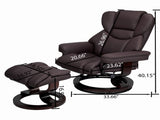 8-Point Massage Recliner with Ottoman, Heated Cat Scratch Leather Reclining Chair ,Bent Wood Base, W1622P460963