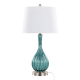 Jenny 27" Contemporary Glass Table Lamp in Clear Sapphire Blue Crackle Glass, Brushed Nickel and B202P224036