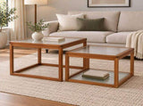 Small Square Coffee, Coffee with Storage - 2-Tier Real Bamboo & Fluted Glass Coffee W2641P566264