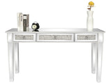 3-Drawer Modern Style Diamond-Embellished Computer Desk MDF with Mirror Finish 42*15*29.92in Silver 99489449