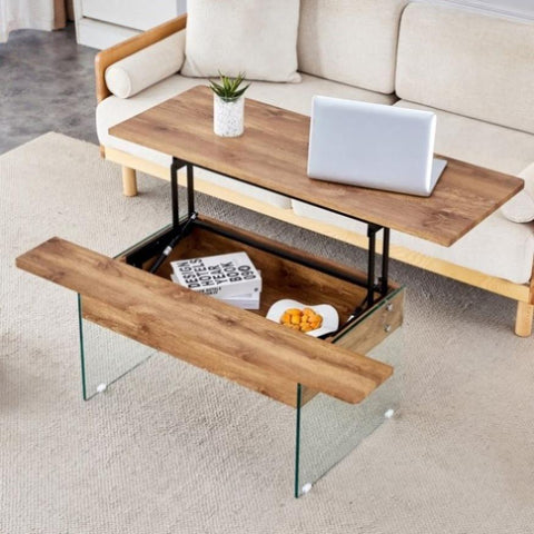 ZUN Multifunctional Lift Top Coffee Table -Light Wood Color Grain Sticker, Essential for Modern W2920P226073