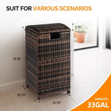 Wicker Patio Trash Bin, 33 Gallon Rattan Trash Can with Lid for Porch Backyard Deck Patio Poolside, 78050334