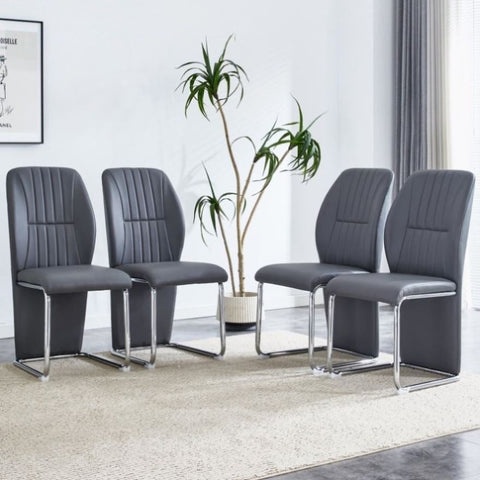 ZUN A set of 4 dining chairs, gray dining chair set, PU material patterned high backrest seats and W1151P154024