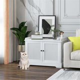 ZUN White Wooden Cat House with Scratching Pad and Adjustable Divider, Nightstand, Coffee, or Side 51455269