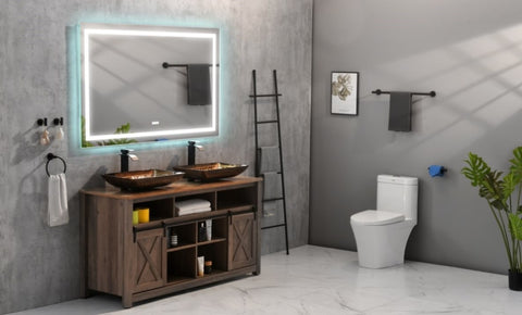 ZUN 55 in. W x 30 in. H Frameless Single Bathroom Vanity Mirror in Polished Crystal Bathroom Vanity W1272112757