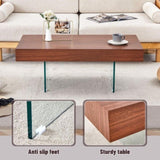 ZUN Walnut Colored MDF Coffee Table - 39.3"x21.6" with Tempered Glass Legs.Density Board W1151P233516