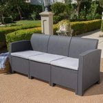 ZUN 67.7" Outdoor 3-Seater Faux Wicker Rattan Style Sofa with Water Resistant Cushions, Charcoal / Light 61312.00