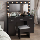 Vanity Desk Set with Large Lighted Mirror Powre Outlet, Glass Top Makeup Vanity with 3 Drawers 61795996