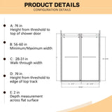 56"-60"W x 76"H Frameless Door, Double Sliding Door, 3/8'' Clear Tempered Glass W2011P197890