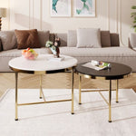 ZUN Modern Round Nesting Coffee Table Set 2-Piece Black & White Sintered Stone Top Gold Base in WF325908AAK