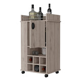 ZUN Allandale 1-Door Bar Cart with Wine Rack and Casters Light Gray B062111722