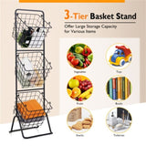3-Tier Fruit Basket Stand - Removable Wire Bowls, Convertible to 1/2 Tier, Steel Frame with Non-Slip 35184437