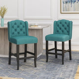 ZUN Vienna Contemporary Fabric Tufted Wingback 27 Inch Counter Stools, Set of 2, Teal and Dark Brown 64855.00T