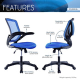 ZUN Mesh Task Office Chair with Flip Up Arms, Blue 11465606