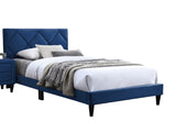 Twin Size Bed w Adjustable Headboard 1pc Bedframe, Navy Blue Velvet Upholstered Youth Bedroom B011P190164