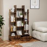 ZUN Bookshelf with 2 Drawers, Industrial Freestanding Open Display Shelving, Vintage Open Bookcase, 12 W578P207921