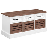 ZUN Brown and White 3-Drawer Storage Bench B062P153578