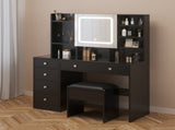 Pitted Particleboard With Triamine Coating, Tempered Glass Table Top, 5 Drawers, With Shelves, With 45527334