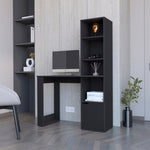 ZUN Peterson Computer Desk with 4-Tier Bookcase and 1-Door Cabinet Black B062111729