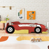 Twin Size Race Car-Shaped Platform Bed with Wheels,Red WF311965AAJ