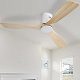 52 Inch Wooden Ceiling Fan With 3 Solid Wood Blades Remote Control Reversible DC Motor Witout Light W882P266418