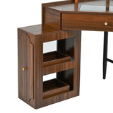 Corner Vanity Desk Set with Storage Cushioned Stool and Charging Station, Triangle Makeup Desk with 79371575