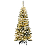 4.5ft Snow Flocked Pencil Christmas Tree - 242 Tips, 150 Warm LEDs, Premium PVC, Sturdy Metal Stand 68292207