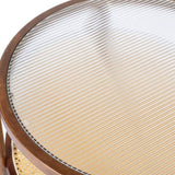 31.5in Rattan Coffee Table with Glass Top, Round End Table, Boho Style Side Table Sofa End Table for 55056269