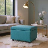 Blue Linen-Textured Storage Ottoman with Rubber Feet 634343cm Bench for Entryway, Bedroom or 00862657