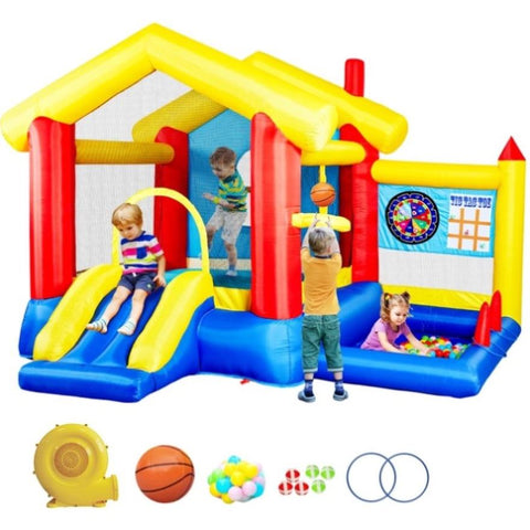 ZUN 8 in 1 Inflatable Bounce House with Blower Basketball Hoop Ocean Balls Ring-toss Game Target and W1677P204584