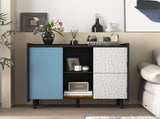 Sideboard Buffet Cabinet, Black Storage Cabinet with Red Doors , 2 Drawers with unique panel styling W409P176583