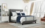 ZUN Upholstered Platform Bed with Classic Headboard, Box Spring Needed, Gray Linen Fabric, Queen Size WF280786AAE