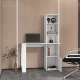 ZUN White Computer Desk with 4-Tier Bookcase and 1-Door Cabinet B062111728