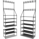 ZUN 5-Tier Shoe Rack Shoe Storage for Entryway,Narrow Shoe Rack,Coat and Shoe Rack with 8 Hooks 89388992