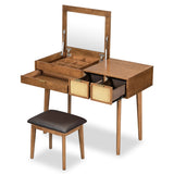 43.3" Classic Wood Makeup Vanity Set with Flip-top Mirror and Stool, Dressing Table with Three 45230271