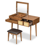 ZUN 43.3" Classic Wood Makeup Vanity Set with Flip-top Mirror and Stool, Dressing Table with Three N704P165645