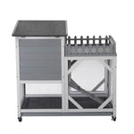 ZUN Large Rabbit Hutch, Wooden Bunny Cage with Casters, Fence, Trays, Water Bottle, Indoor and Outdoor W2181P146764