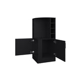 FM FURNITURE Toyei Corner Bar Cabinet with Bottle Rack, Open Shelves, and Hidden Storage, Black B128P269881