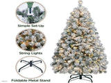 4.5FT Pre-lit Flocked Artificial Christmas Tree with Foldable Stand,Decorative Tree with Warm 78406931