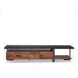 Walnut and Black 2-Drawer TV Stand with 1 Shelf B062P215423