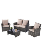 ZUN 4 Pieces Outdoor Patio Furniture Sets Garden Rattan Chair Wicker Set, Poolside Lawn Chairs with W874P146982