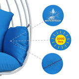 ZUN Hanging Egg Chair with Stand, Hammock Swing Chair with Hanging Kit,Blue W1889P202873