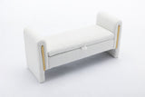 032-Teddy Fabric Storage Bench Bedroom Bench With Gold Metal Trim Strip For Living Room Bedroom W527122008