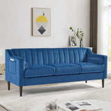 ZUN Modern Chesterfield Sofa, Comfortable Upholstered Sofa, Velvet Fabric, Wooden Frame with Wooden 34844295